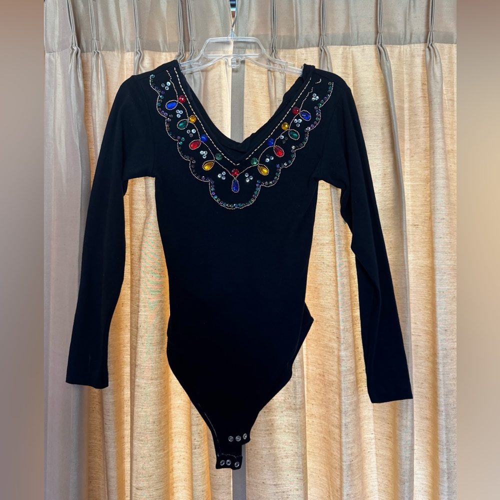 Black Long Sleeve Embellished Bodysuit
